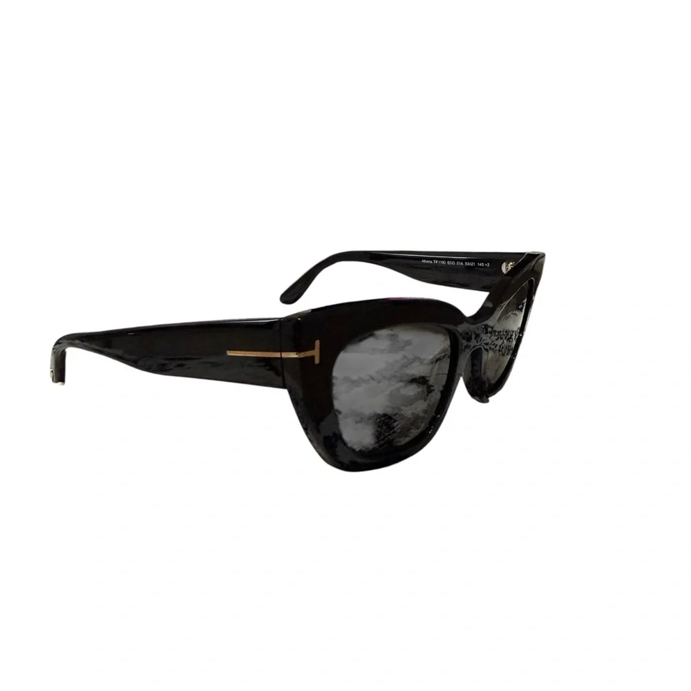 Tom Ford Square Black Acetate Sunglasses Gold T Logo Gray Lens NIB